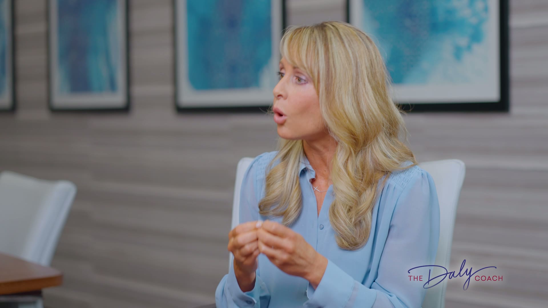 Kim Daly speaking during her televised interview